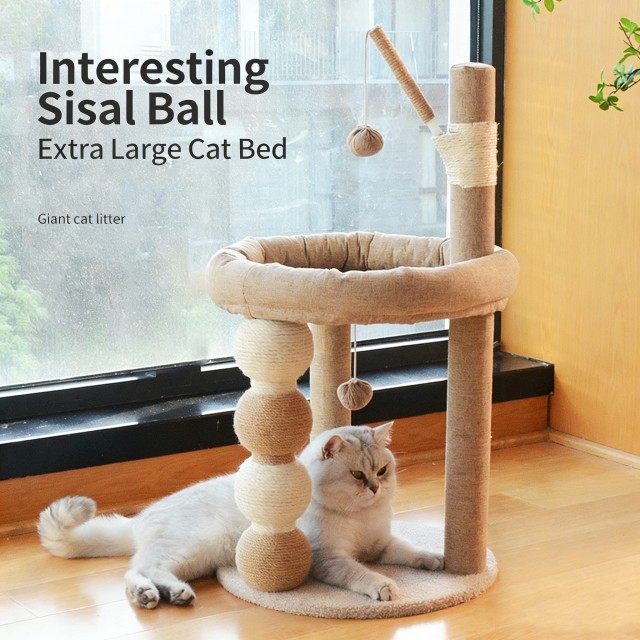 Luxury Sisal Ball ແລະ Plush Nook Cat Tree – Eco Friendly Multi Functional Pet Haven