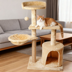 Home Dual-Nest-Kratzbaum mit Eisenringnest und Pl&uuml;schballspielzeug