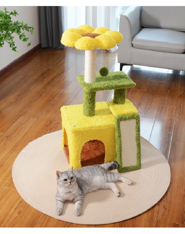 Ay&ccedil;i&ccedil;eği Yaratıcı Kedi Ağacı - Tırmalama Direği ve Rahat Saklanma Yeri Olan &Ccedil;ok Katlı Kedi Apartmanı