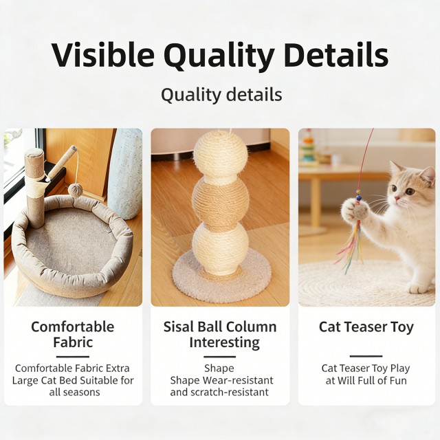 Luxury Sisal Ball ແລະ Plush Nook Cat Tree – Eco Friendly Multi Functional Pet Haven