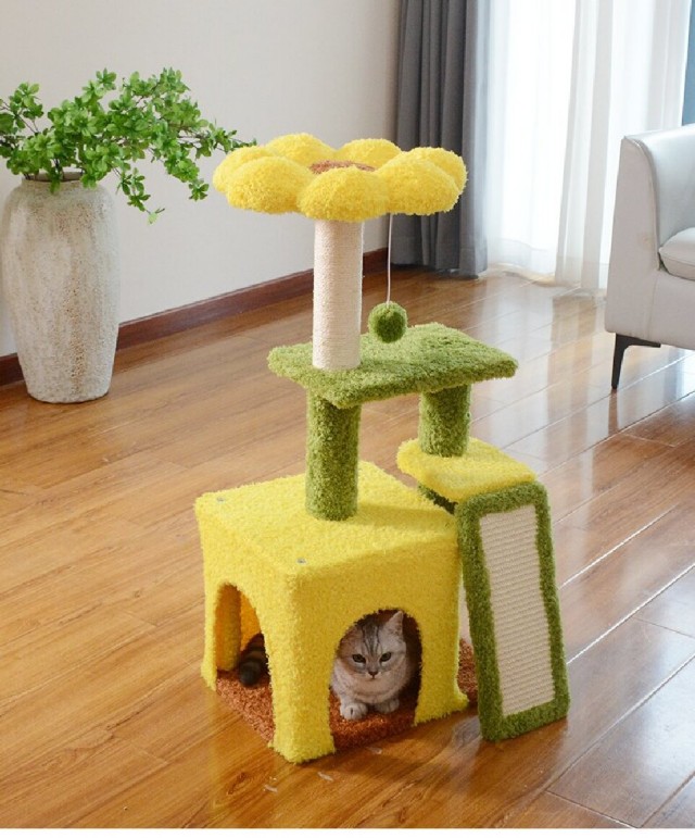 Ay&ccedil;i&ccedil;eği Yaratıcı Kedi Ağacı - Tırmalama Direği ve Rahat Saklanma Yeri Olan &Ccedil;ok Katlı Kedi Apartmanı